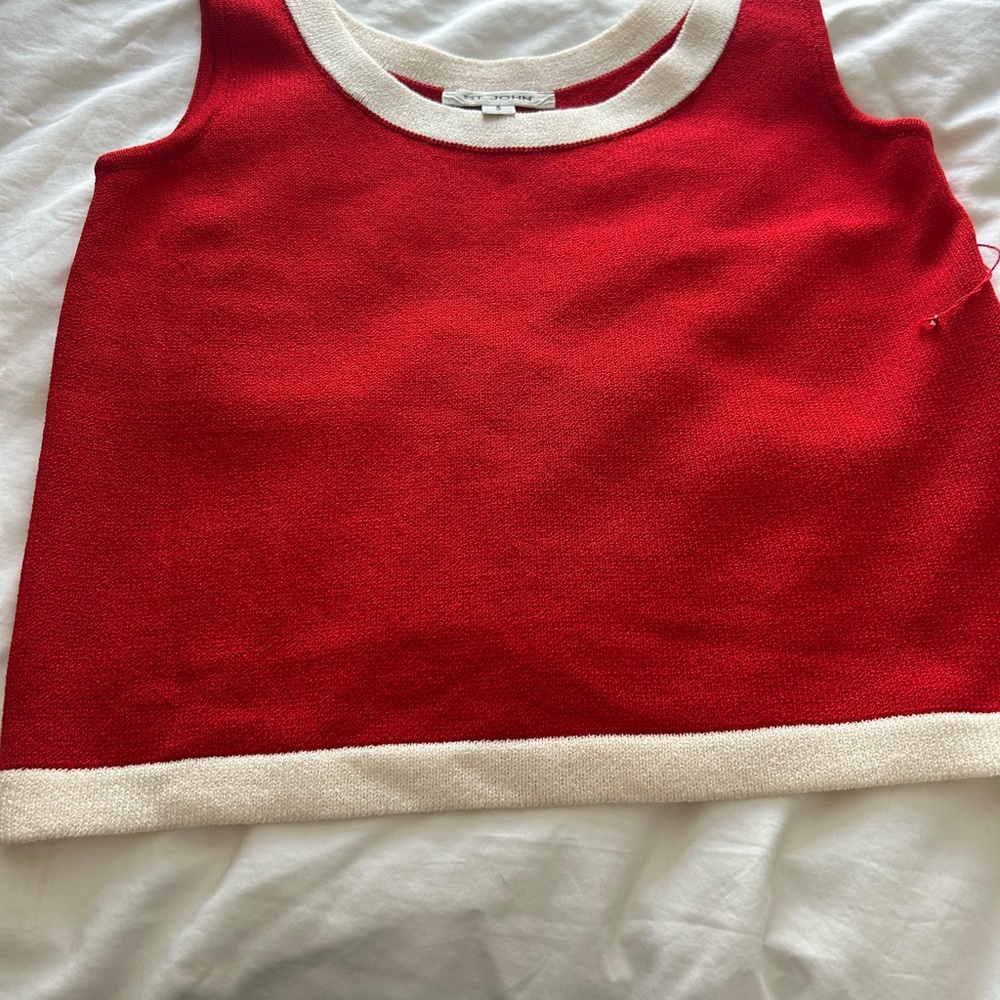 St. John Red Tank Top with Cream Trim